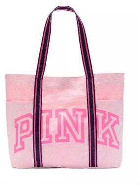 PINK Victoria's Secret Pale Pink Canvas Tote with Dark Contrast Straps